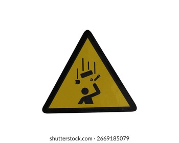 Danger of falling objects yellow danger sign isolated on a white background