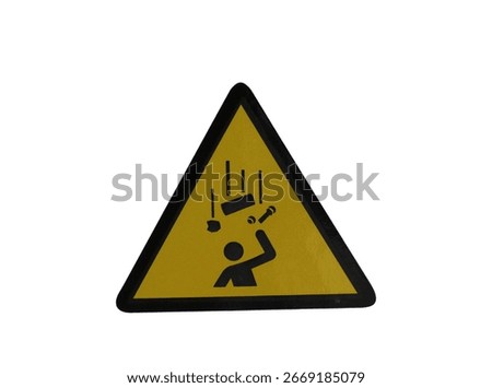 Danger of falling objects yellow danger sign isolated on a white background