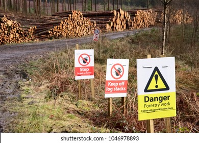 Danger Keep Off Log Stacks Chopped Tree Trunks Forestry Commission Safety Sign