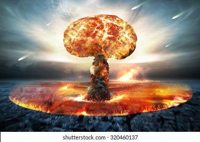 Danger of nuclear war illustration with multiple explosions