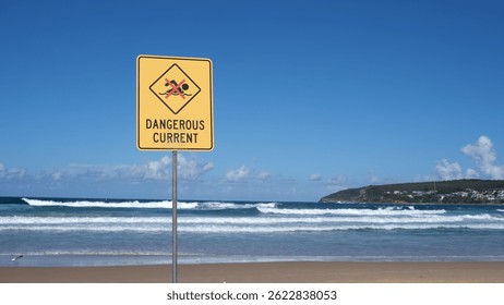 Dangerous current warning of beaches that are closed and swimming prohibited due to high waves.