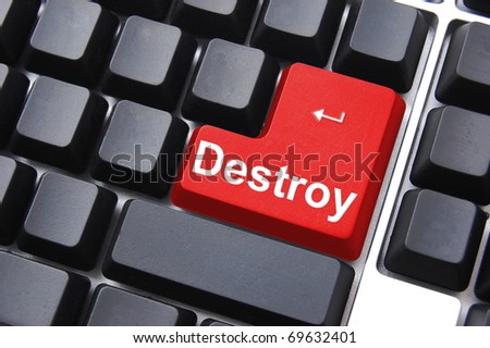 dangerous destroy button on black computer keyboard