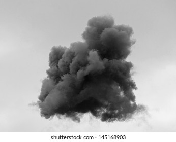 Dangerous And Dramatic Cloud Of Black Smoke After An Explosion In The Sky