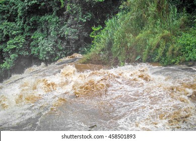 The dangerous flash flood of the water fall in the rainy season in Thailand.