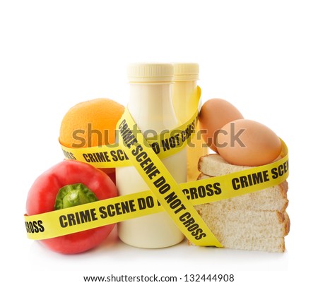 Dangerous food. Food wrapped in crime scene tape.