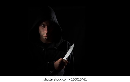 Dangerous Hooded Man Standing Dark Holding Stock Photo 150018461 ...