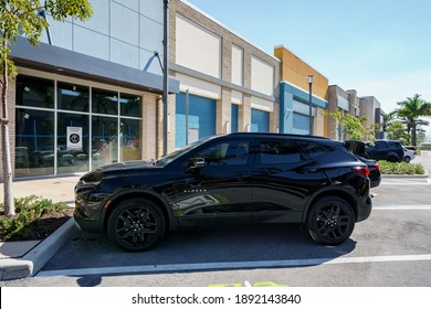 DANIA BEACH, FL, USA - JANUARY 9, 2021: Black Chevy Blazer SUV In A Parking Lot