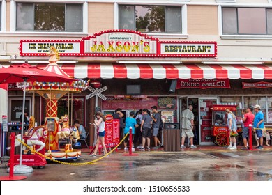 DANIA BEACH, FLORIDA, USA - JUNE 10, 2019: Jaxson's Ice Cream Parlor, a locally famous south Florida restaurant, established in 1956