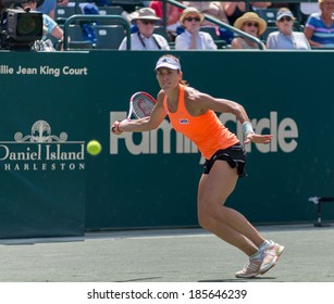 Daniel Island, SC, USA - April 5, 2014: Andrea Petkovic Leans Out For A Forehand Shot