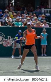 Daniel Island, SC, USA - April 5, 2014: Andrea Petkovic Fires A Forehand Folley Down The Line