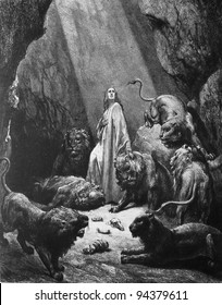 Daniel In The Lions Pit. 1) Le Sainte Bible: Traduction Nouvelle Selon La Vulgate Par Mm. J.-J. Bourasse Et P. Janvier. Tours: Alfred Mame Et Fils. 2) 1866 3) France 4) Gustave Doré