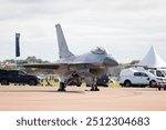 Danish air force F-16 Fighting Falcon fighter jet at RIAT 2024, standing on ground