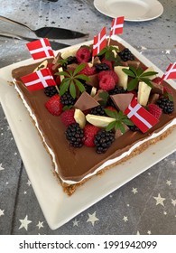 Danish Birthday Cake With The Danish Flag Dannebrog.