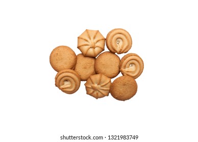 Danish Butter Cookies, Butter Cookies On White. Traditional Danish Christmas Cookies. Sweet Danish Cookies