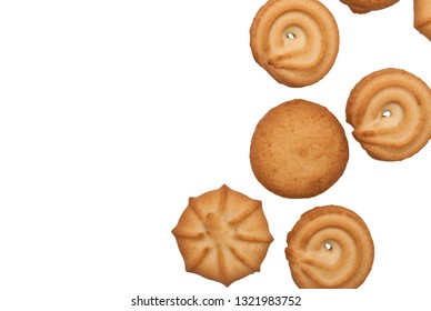 Danish Butter Cookies, Butter Cookies On White. Traditional Danish Christmas Cookies. Sweet Danish Cookies