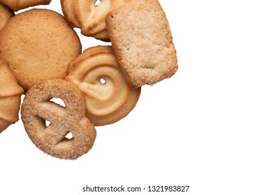 Danish Butter Cookies, Butter Cookies On White. Traditional Danish Christmas Cookies. Sweet Danish Cookies