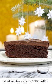 Danish Christmas Cake And Traditional Danish Christmas Paper Stars On Fir Branch