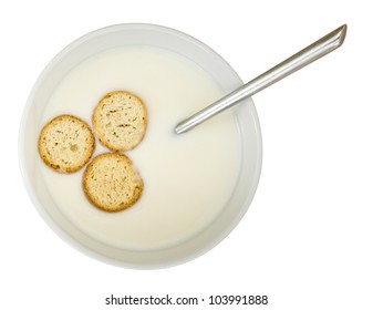 KoldskÃ?Â¥l, Danish Cold Dessert Primarily Of Buttermilk. With Rusks. Isolated On White