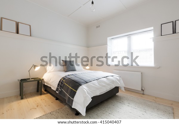 Danish Contemporary Styled Guest Bedroom Luxury Stock Photo