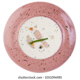 Danish Fish Soup. Top View On White Background