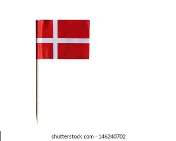 Danish Flag In Toothpick Against White Background