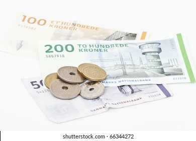 Danish Money Isolated On White.