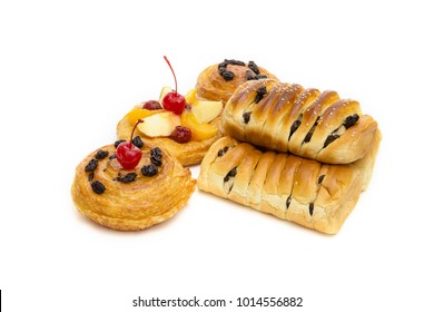 Danish Pastry With Fruits Isolated On White Background