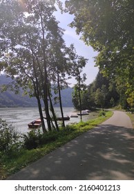 The Danube Cycle Path, Passau In Germany. Cycling The Danube Cycleway.