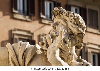 Danube God Of The Fountain Of Four Rivers (Navona Square, Rome, Italy)