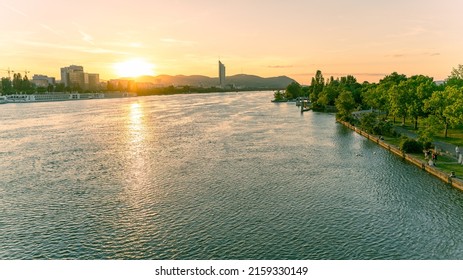 Danube River At Sunset In Vienna Austria