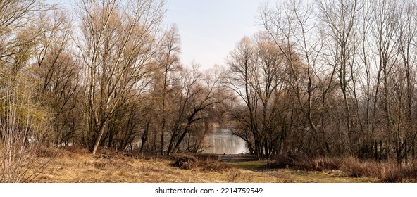 Danube In Winter. A Bank Of River In Spring. 