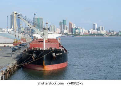 Dar Es Salaam, Tanzania - December 18: Bulk Carrier Vessel In The Port Of Dar Es Salaam On December 18, 2017 In Dar Es Salaam, Tanzania.