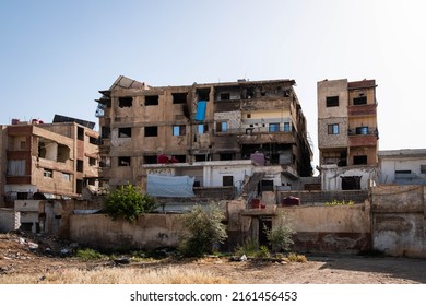 Darayya, Syria - April, 2022: Building Ruins In Destroyed City After The Syrian Civil War.