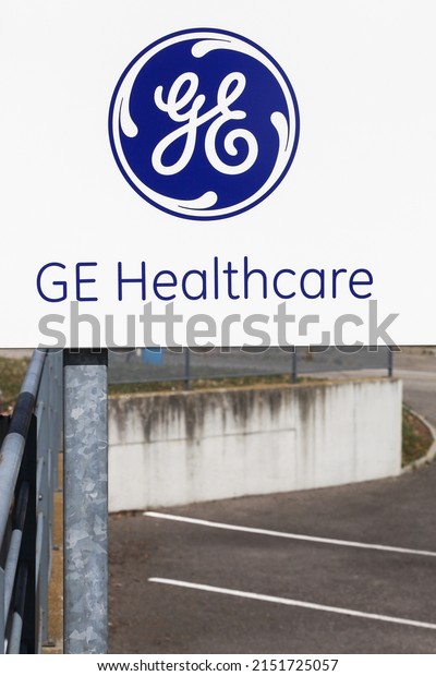Dardilly, France - September 6, 2020: General\
Electric Healthcare logo on a signboard. General Electric is an\
American multinational conglomerate corporation headquartered in\
Boston, USA