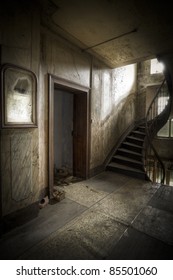 Dare To Go Up The Stairs? A Creepy Hallway In A Moody Atmosphere.