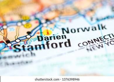 Darien. Connecticut. USA On A Geography Map