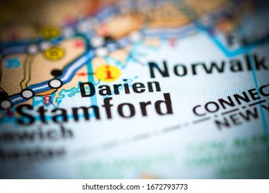 Darien. Connecticut. USA On A Geography Map