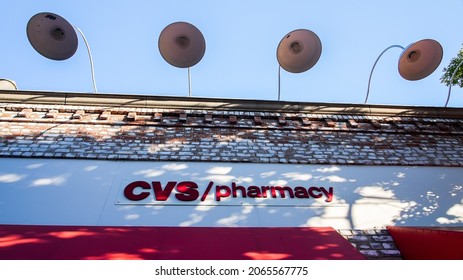DARIEN, CT, USA - OCTOBER 2, 2021:   CVS store sign near Post Road