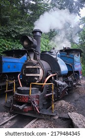 Darjeeling, West Bengal, India - Close up detail of steam engine toy train of Darjeeling Himalayan railway at station, Darjeeling Himalayan railway is a UNESCO world heritage site, Selective focus.