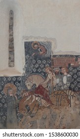 Darjiu Szekelyderzs Romania. 19.sep.2019.  Saint Ananias Baptizes The Repentant Saul, Later Saint Paul, In Damascus. Fresco Detail In The UNESCO World Heritage Listed Unitarian Fortified Church.