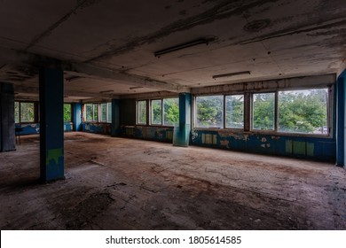 Dark Abandoned Industrial Or Office Building Interior