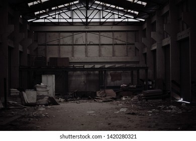 Dark And Abandoned Interior Ware House.