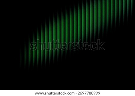 A dark, abstract background features a diagonal array of glowing green vertical bars or stripes, creating a dynamic and modern visual effect with a sense of depth and digital illumination.