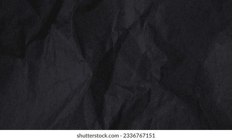 Dark abstract textile background texture. Black crumbled paper texture.