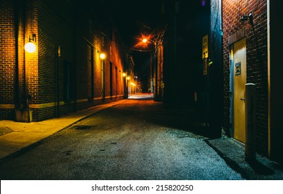 Dark alley at night in Hanover, Pennsylvania. - Powered by Shutterstock