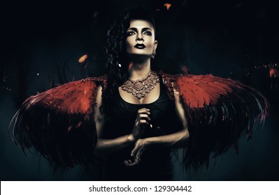 Dark Angel Person With Red Wings