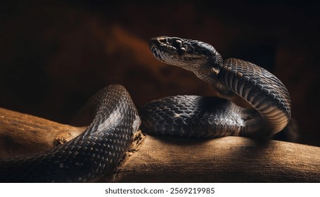 Dark Angry Snake In Natural Habitat