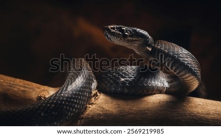 Dark Angry Snake In Natural Habitat