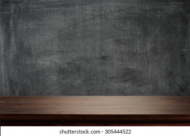 Dark Background Of Black Board And Desk Board Place 