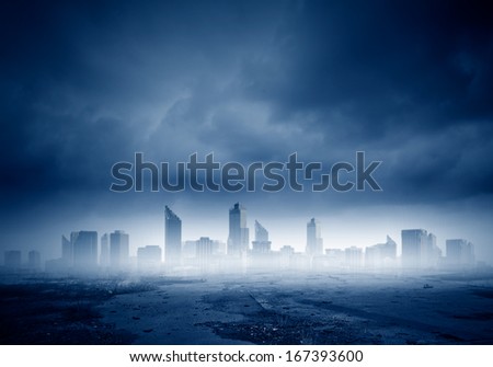 Dark background image of modern city scene